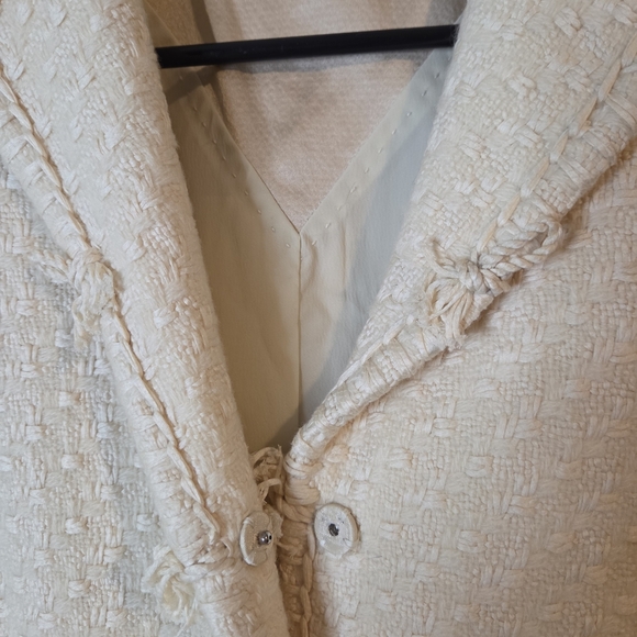 Elie Tahari Basket Weave Snap Closure Bows Cream Blazer Virgin Wool Size M - Picture 7 of 15
